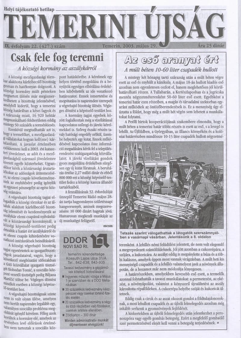 Temerini Újság, 9. évf. 2003. május 29. 22. sz.