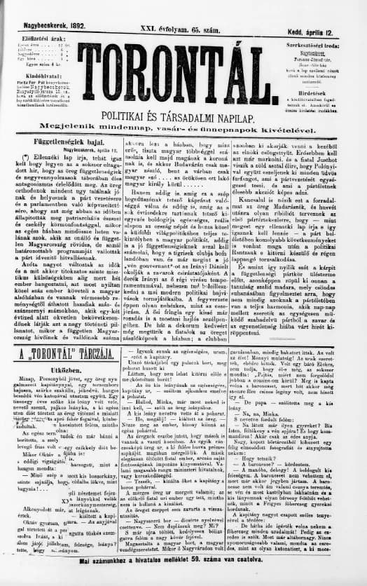 Torontál, 21. évf. 1892. április 12. 65. sz.