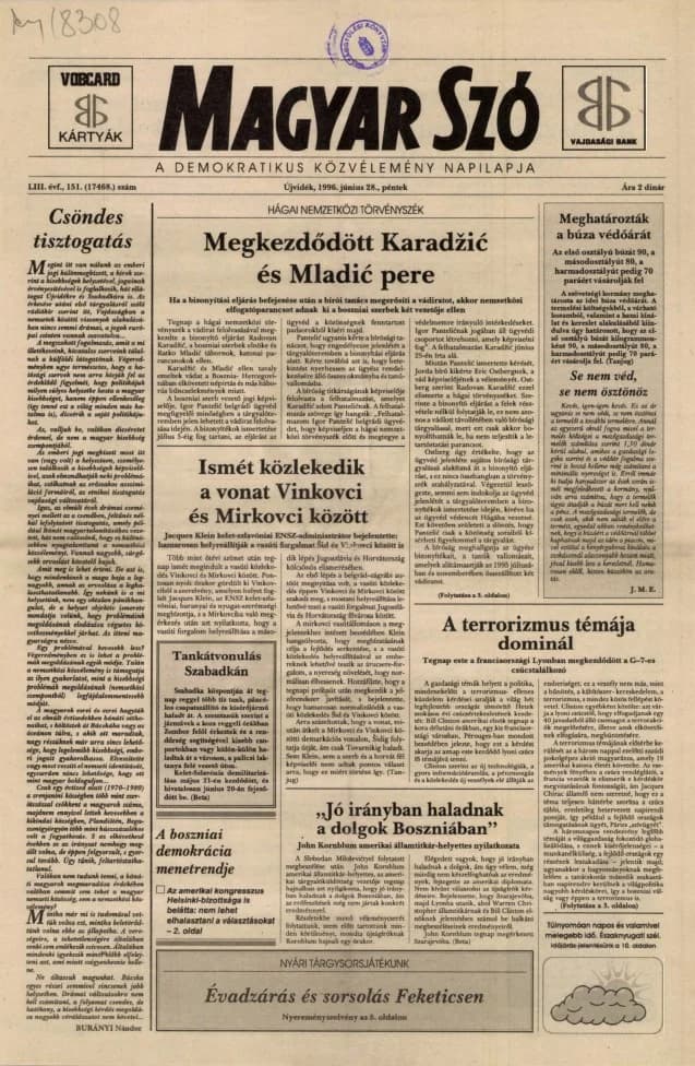 Magyar Szó, 53. évf. 1996. június 28. 151. sz. 1–16. oldal