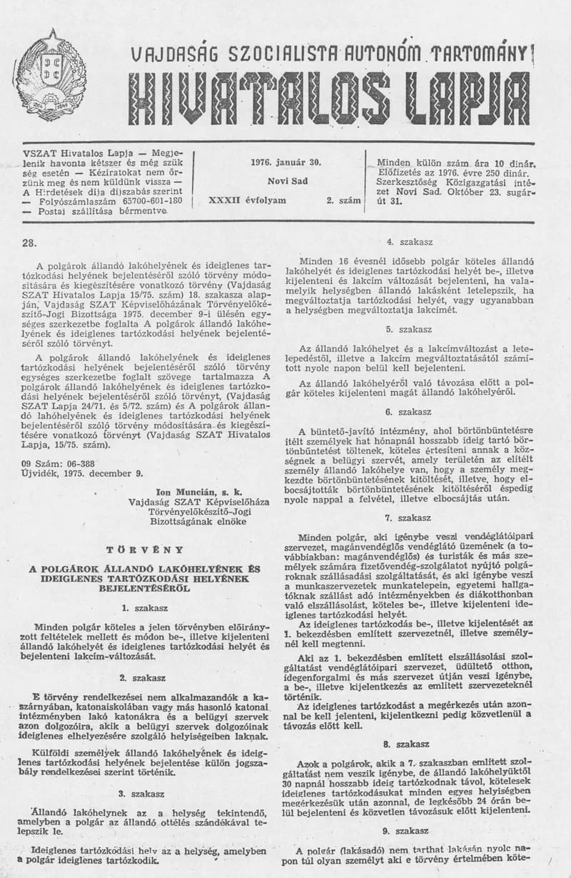Vajdaság Szocialista Autonóm Tartomány Hivatalos Lapja, 32. évf. 1976. január 30. 2. sz. 49–60. oldal