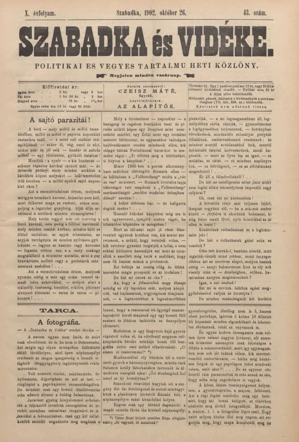 Szabadka és vidéke II, 10. évf. 1902. október 26. 43. sz.