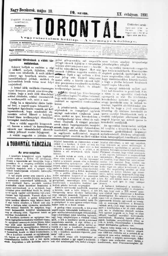Torontál, 20. évf. 1891. május 10. 19. sz.