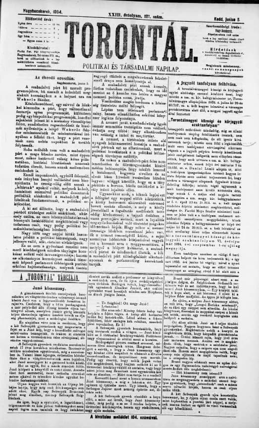 Torontál, 23. évf. 1894. június 5. 127. sz.
