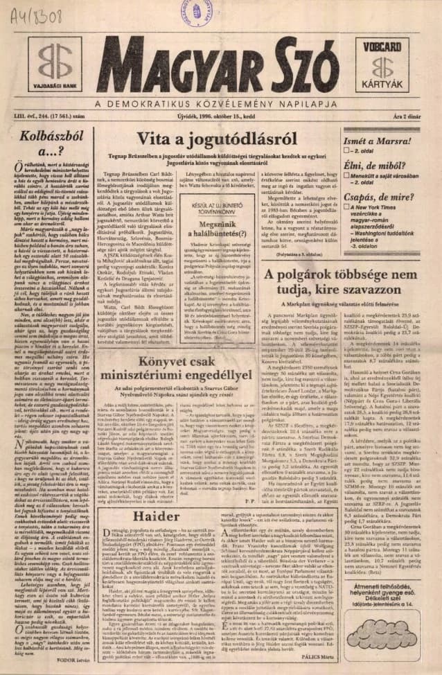 Magyar Szó, 53. évf. 1996. október 15. 244. sz. 1–16. oldal