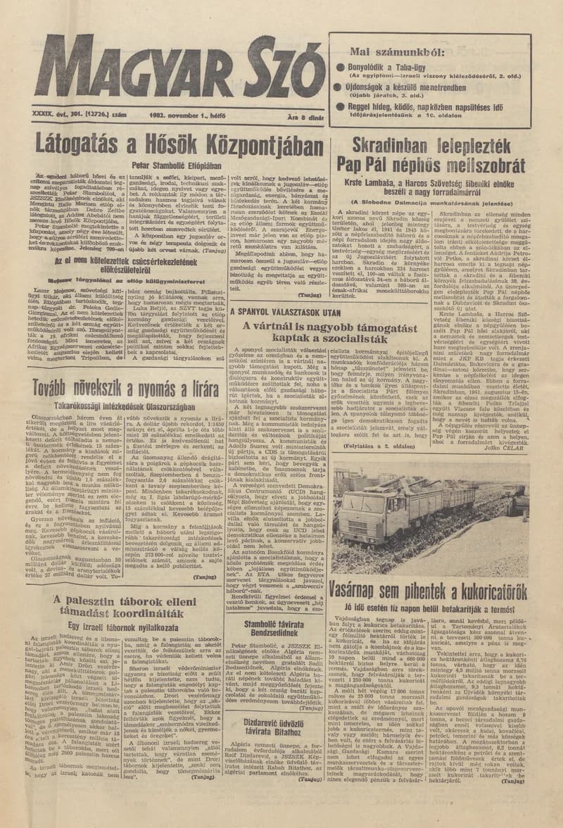 Magyar Szó, 39. évf. 1982. november 1. 301. sz. 1–10. oldal