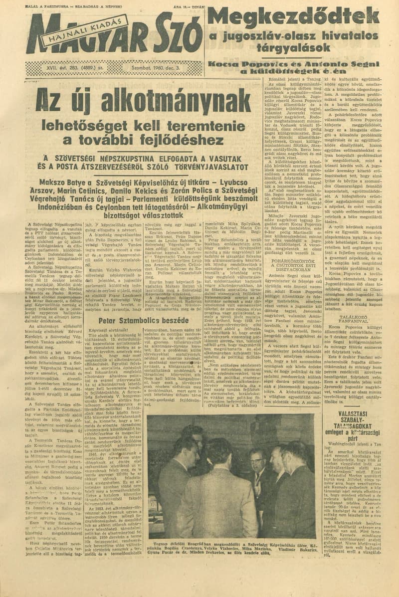 Magyar Szó, 17. évf. 1960. december 3. 283. sz. 1–28. oldal