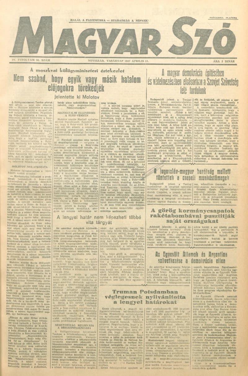 Magyar Szó, 4. évf. 1947. április 13. 96. sz. 1–8. oldal