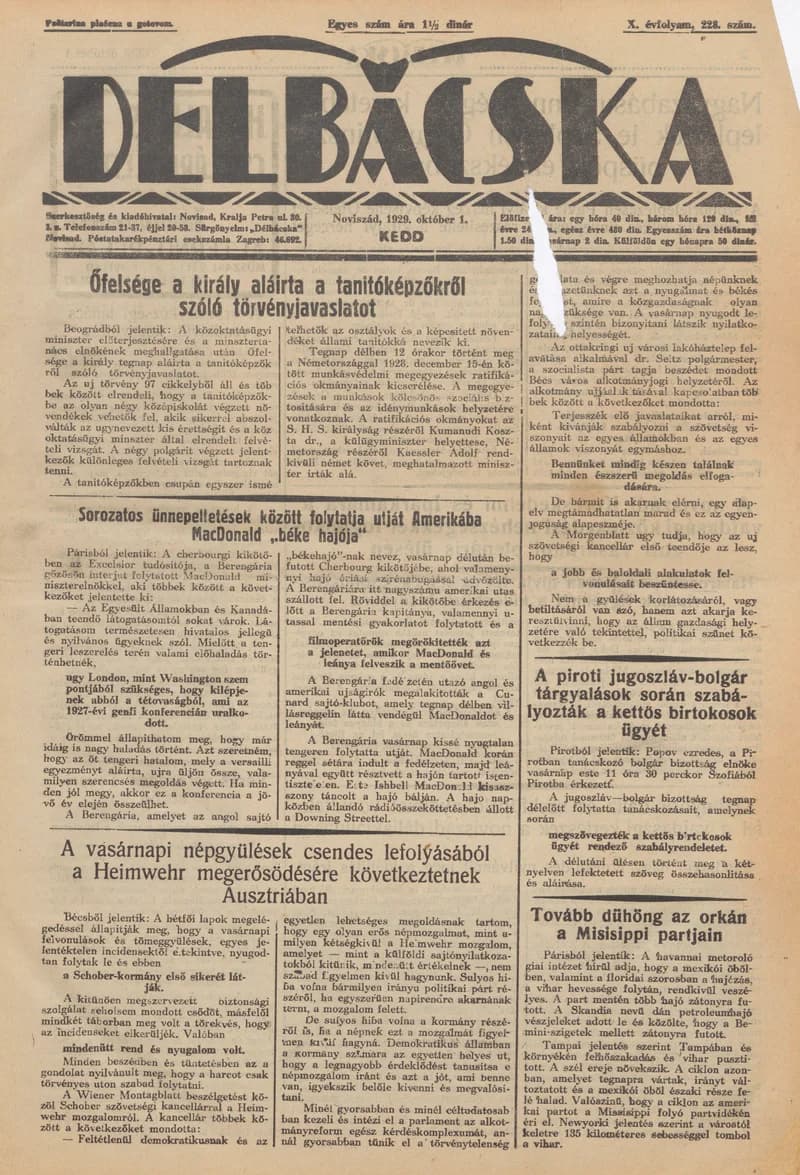 Délbácska, 10. évf. 1929. október 1. 228. sz.