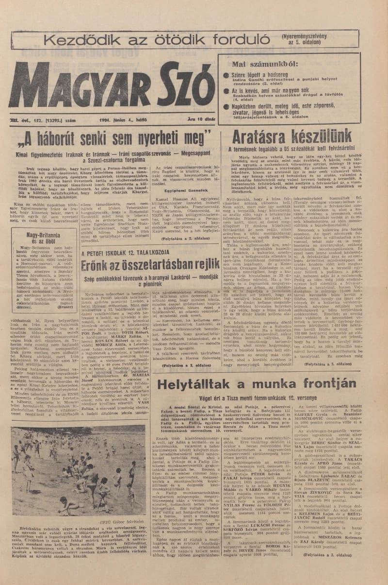 Magyar Szó, 41. évf. 1984. június 4. 152. sz. 1–8. oldal