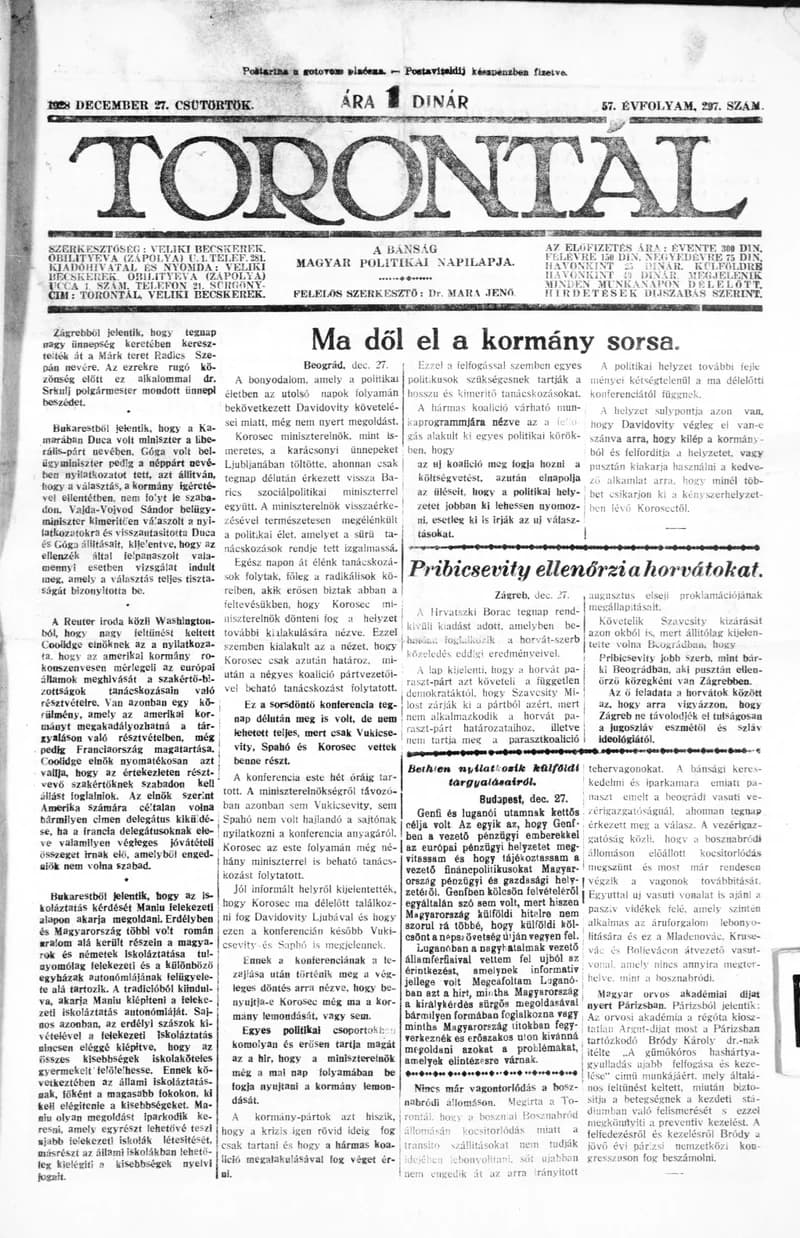 Torontál, 57. évf. 1928. december 27. 297. sz.