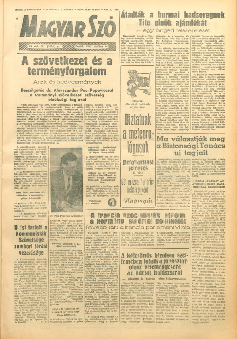 Magyar Szó, 12. évf. 1955. október 14. 281. sz. 1–8. oldal