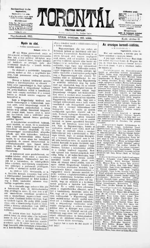 Torontál, 32. évf. 1903. október 13. 232. sz.