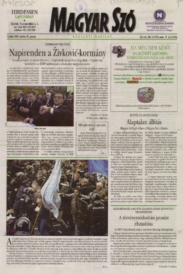 Magyar Szó, 60. évf. 2003. október 31. 258. sz. 1–20. oldal