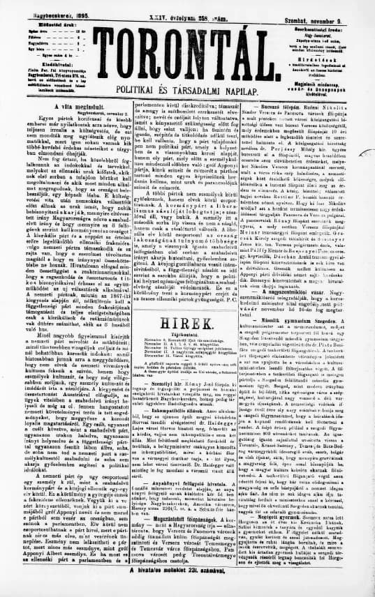 Torontál, 24. évf. 1895. november 9. 258. sz.