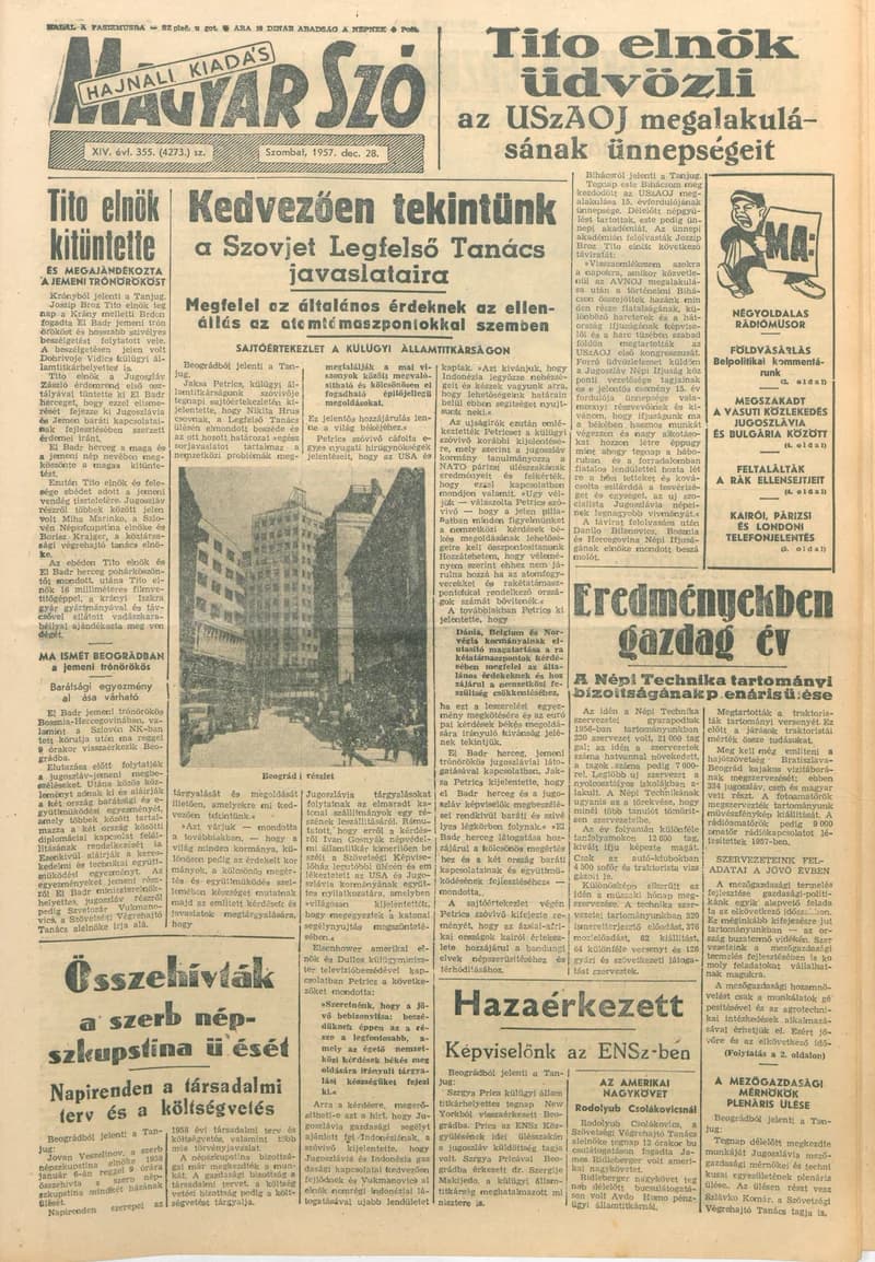 Magyar Szó, 14. évf. 1957. december 28. 355. sz. 1–16. oldal
