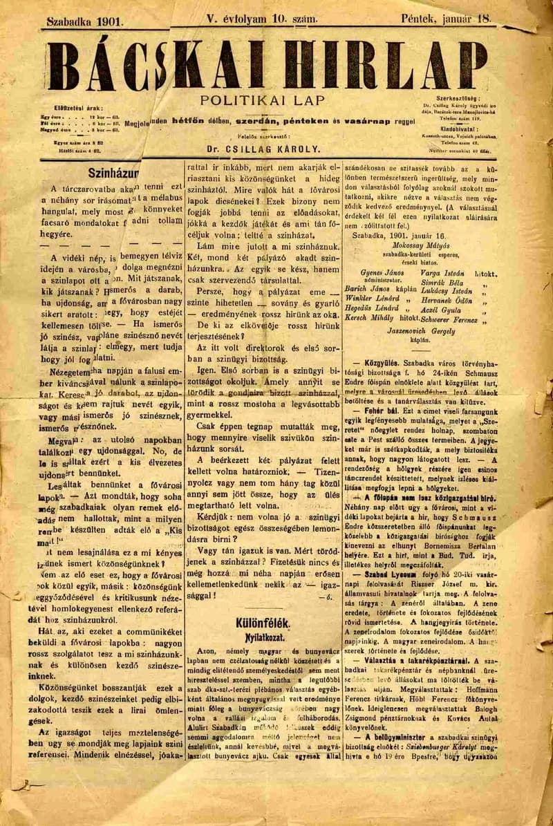 Bácskai Hirlap, 5. évf. 1901. január 18. 10. sz.