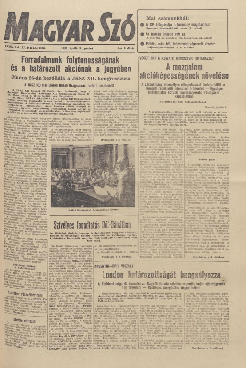 Magyar Szó, 39. évf. 1982. április 9. 97. sz. 1–20. oldal