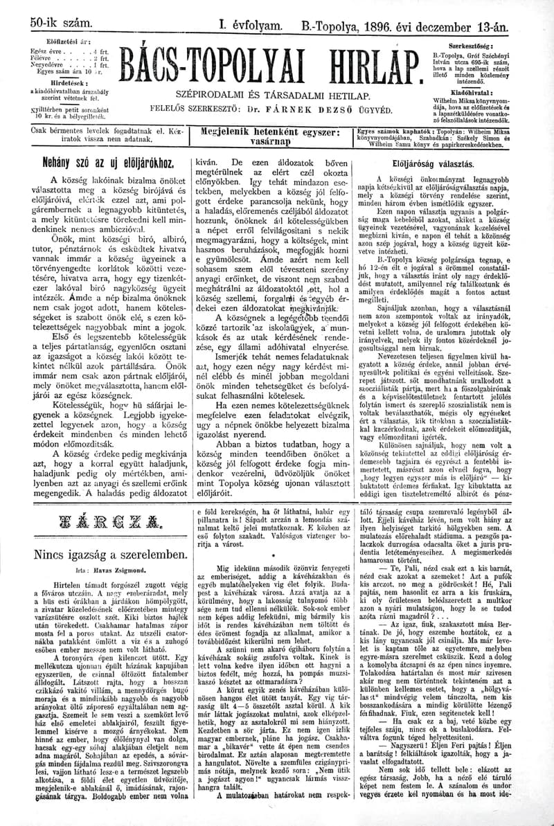 Bács-Topolyai Hirlap, 1. évf. 1896. december 13. 50. sz.