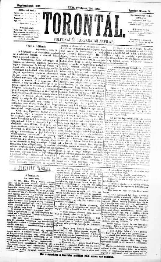 Torontál, 22. évf. 1893. október 14. 236. sz.