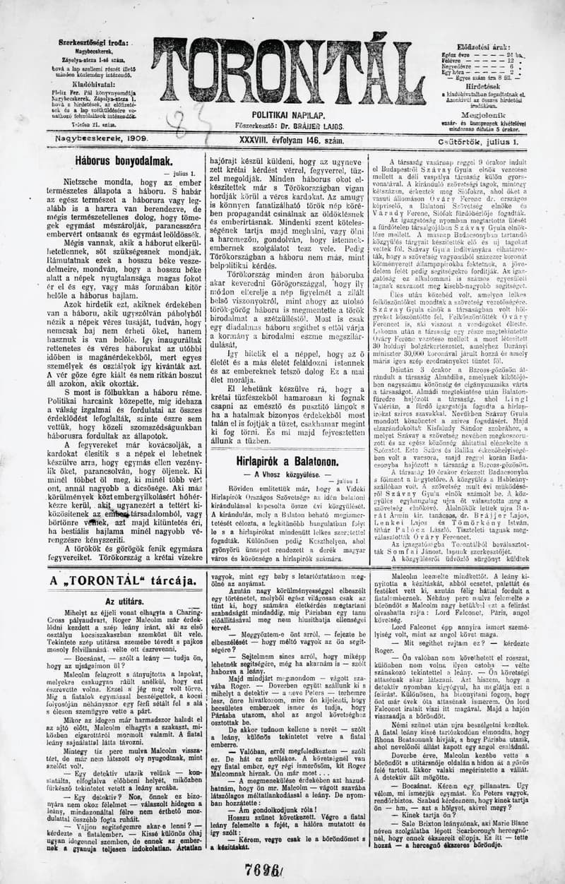 Torontál, 38. évf. 1909. július 1. 146. sz.