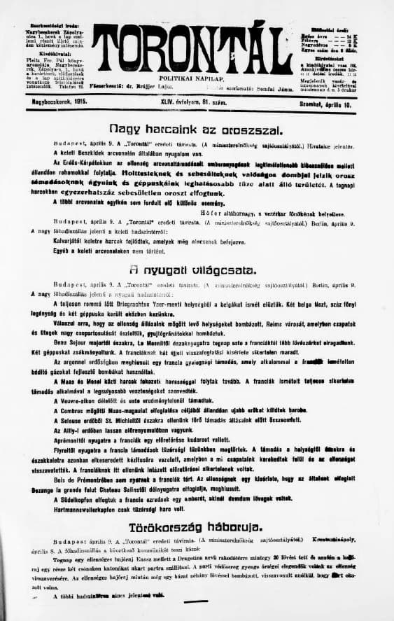 Torontál, 44. évf. 1915. április 10. 81. sz.