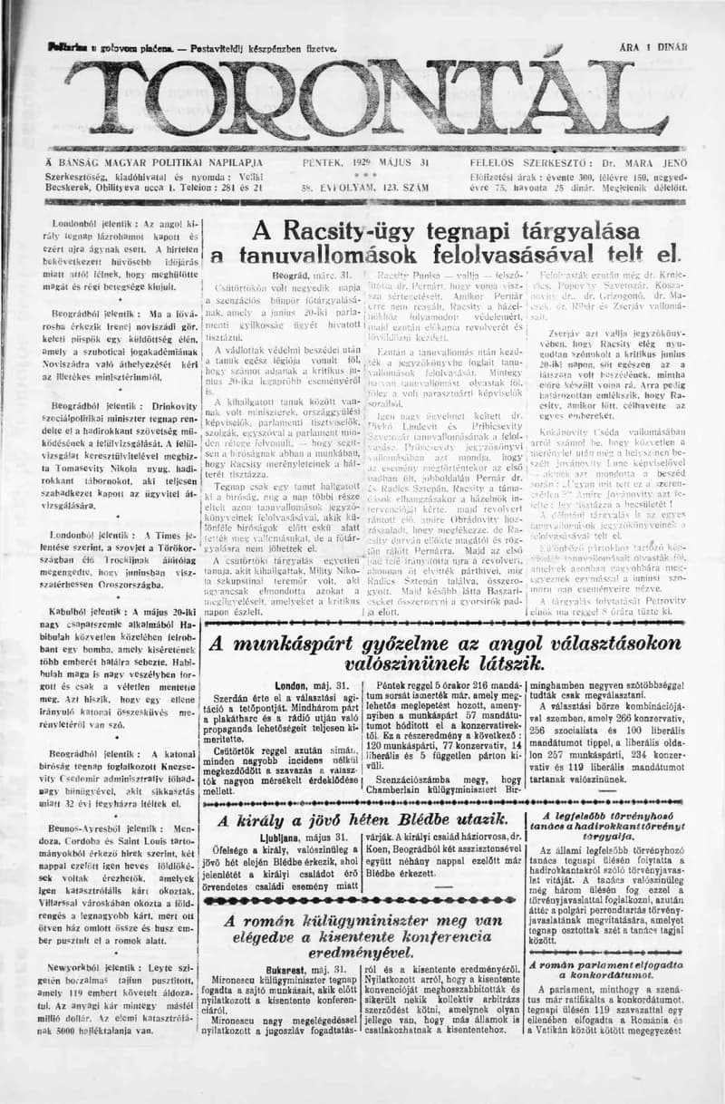 Torontál, 58. évf. 1929. május 31. 123. sz.
