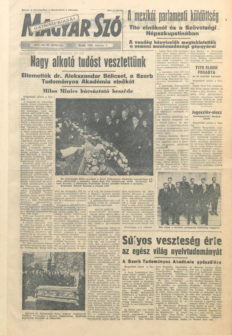 Magyar Szó, 17. évf. 1960. március 1. 50. sz. 1–20. oldal