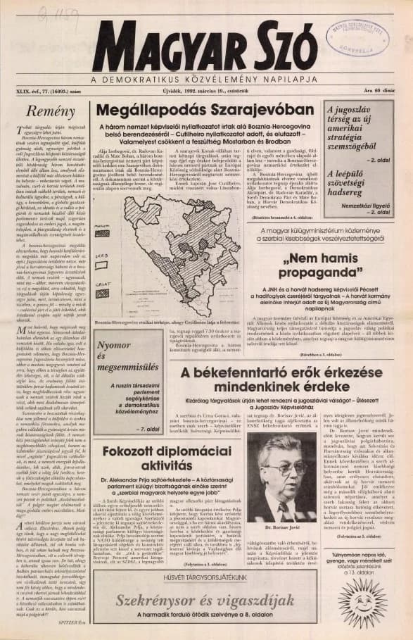 Magyar Szó, 49. évf. 1992. március 19. 77. sz. 1–16. oldal