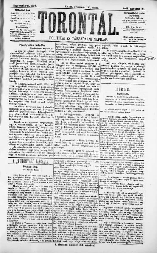 Torontál, 23. évf. 1894. augusztus 21. 190. sz.