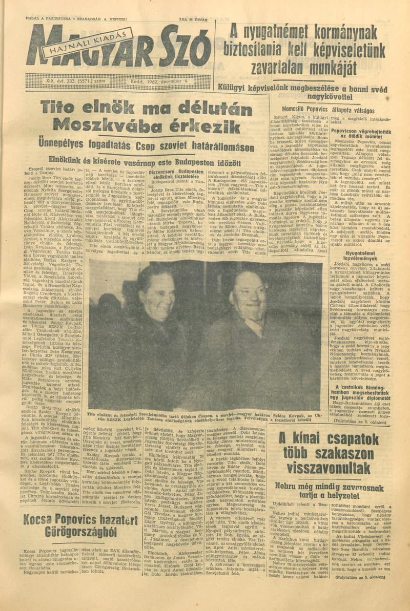 Magyar Szó, 19. évf. 1962. december 4. 333. sz. 1–16. oldal