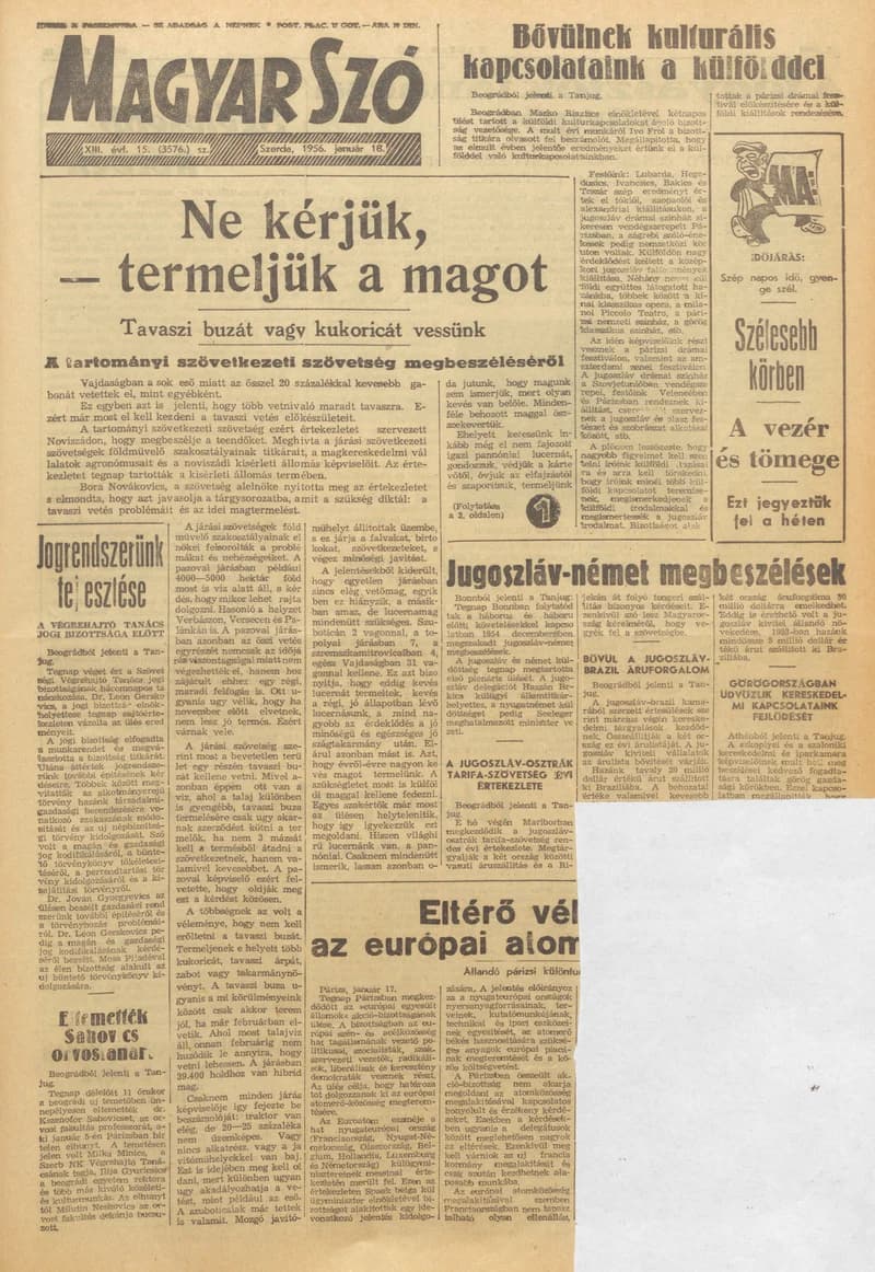 Magyar Szó, 13. évf. 1956. január 18. 15. sz. 1–10. oldal