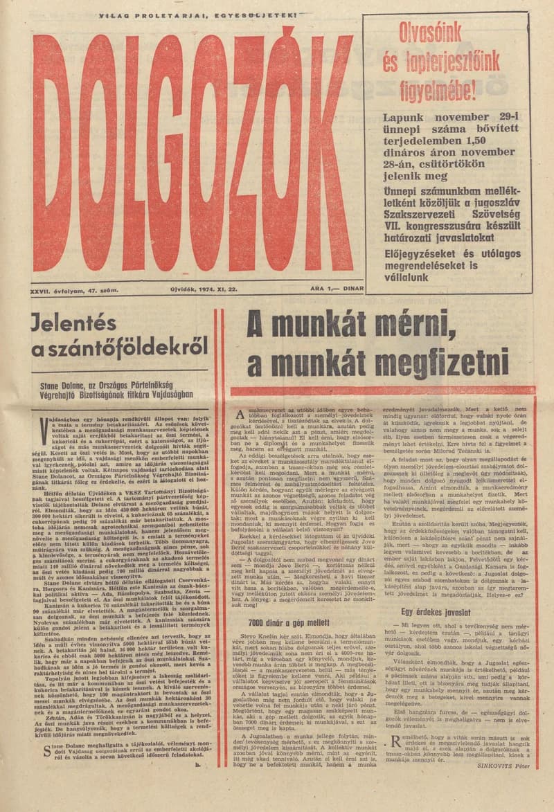 Dolgozók, 28. évf. 1974. november 22. 47. sz.
