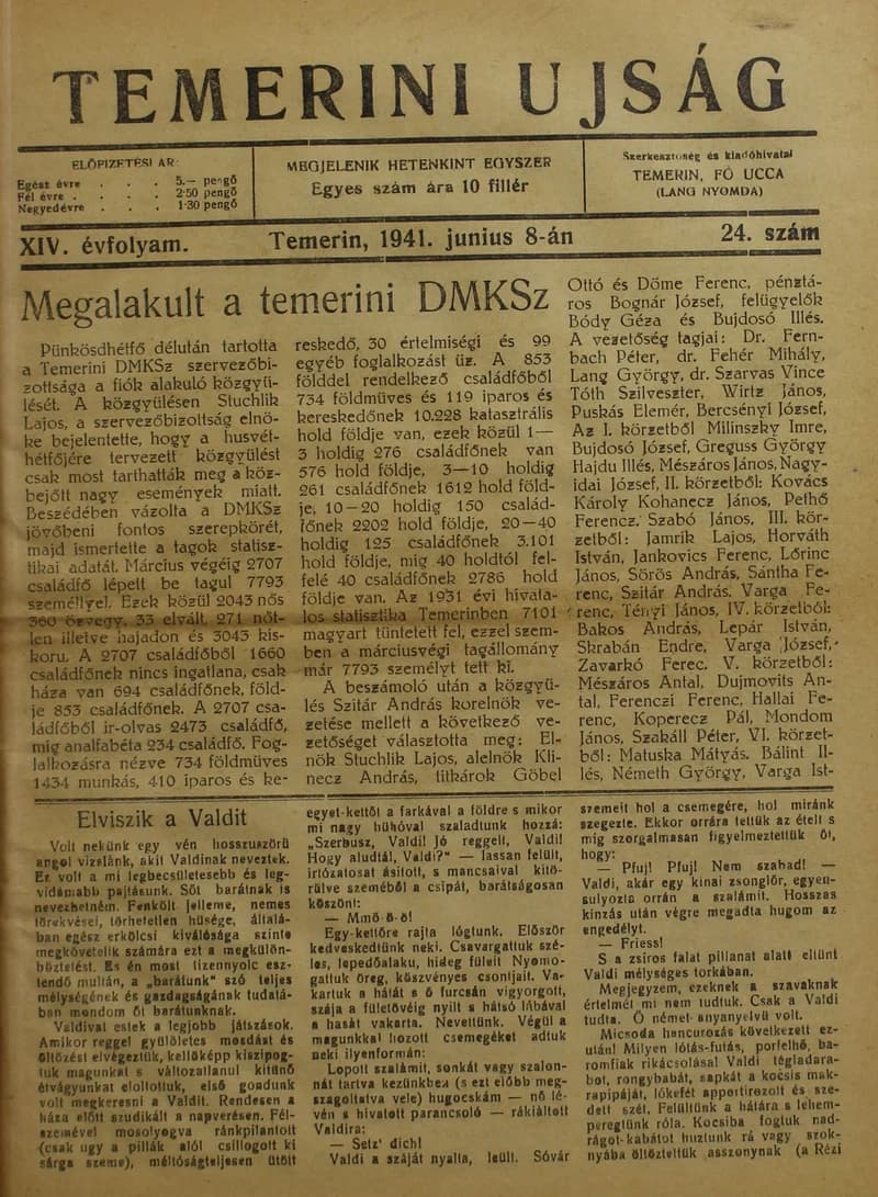 Temerini Újság 1928-1944, 14. évf. 1941. június 8. 24. sz.