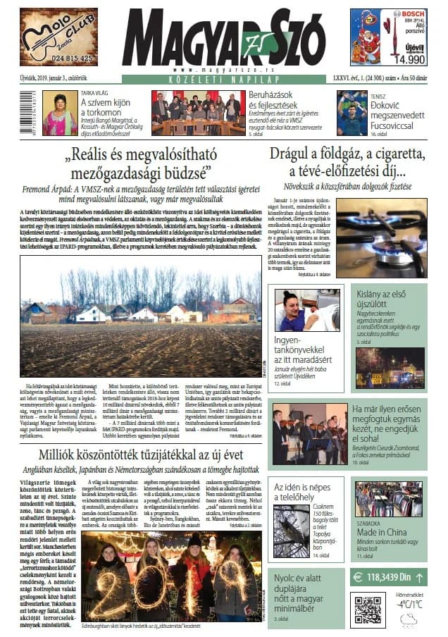Magyar Szó, 76. évf. 2019. január 3. 1. sz. 1–20. oldal