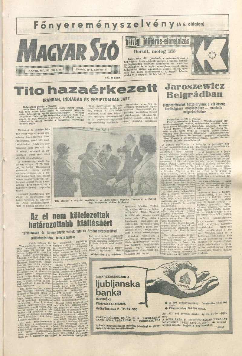 Magyar Szó, 28. évf. 1971. október 22. 291. sz. 1–12. oldal
