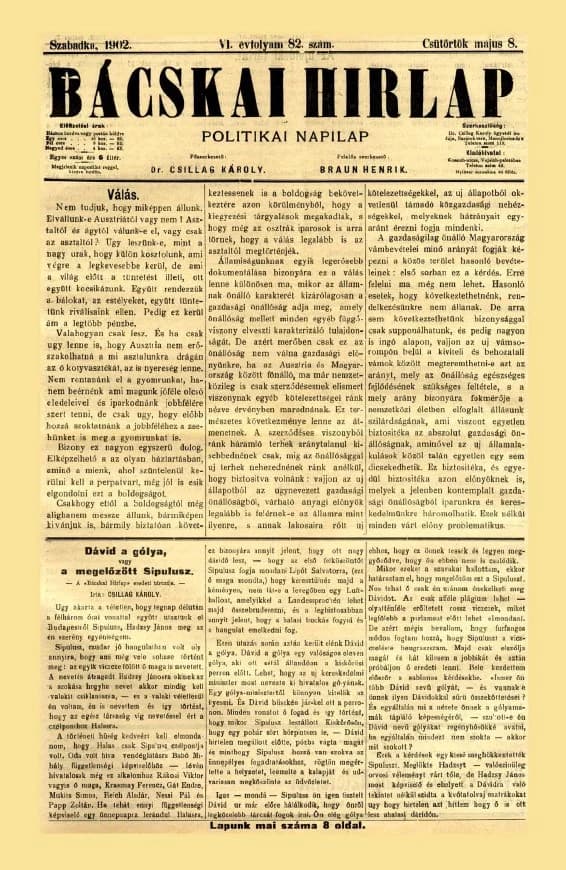 Bácskai Hirlap, 6. évf. 1902. május 8. 82. sz.