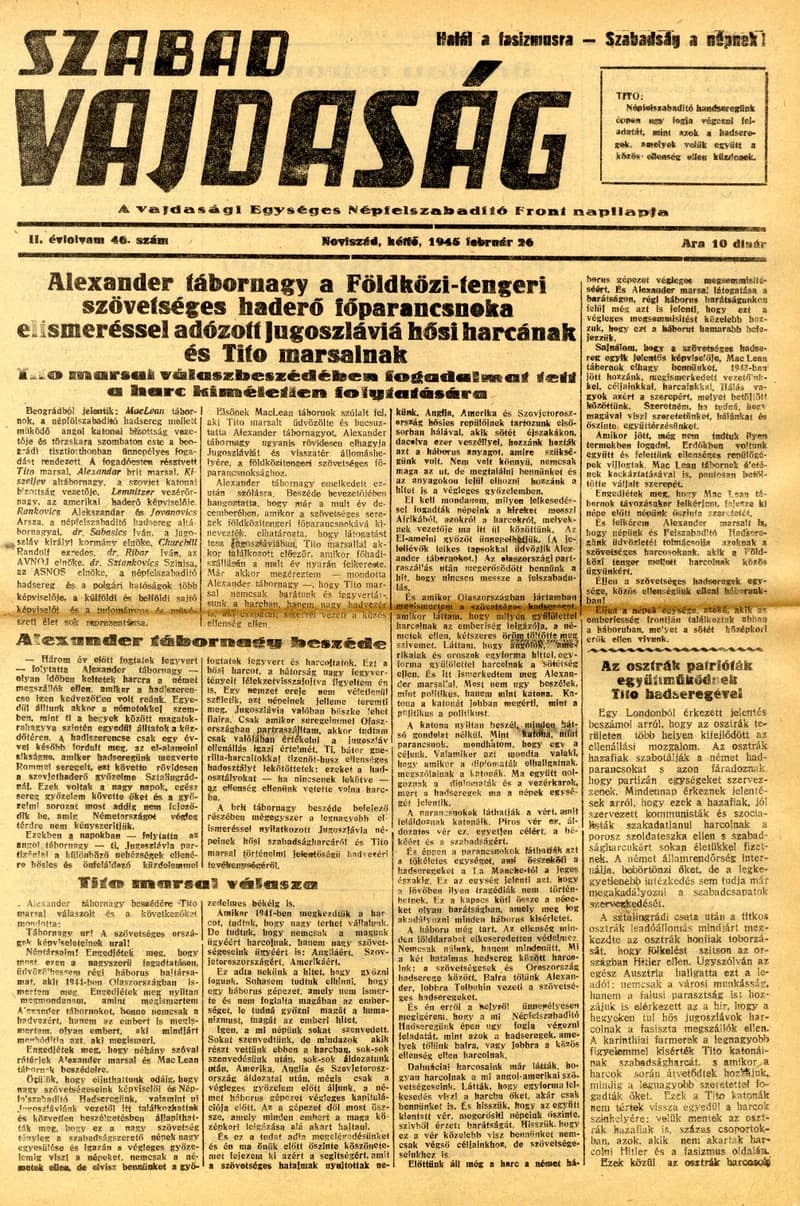Szabad Vajdaság, 2. évf. 1945. február 26. 46. sz.