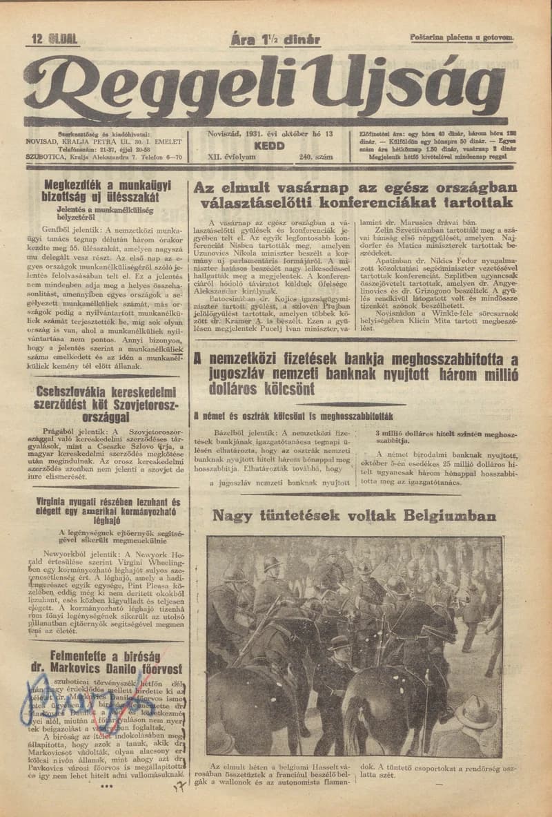 Reggeli Újság, 12. évf. 1931. október 13. 240. sz.