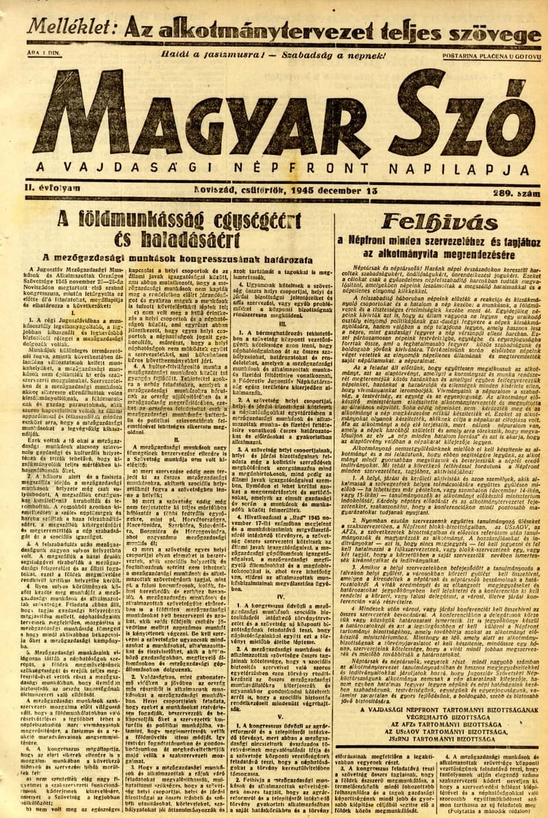 Magyar Szó, 2. évf. 1945. december 13. 289. sz. 1–8. oldal