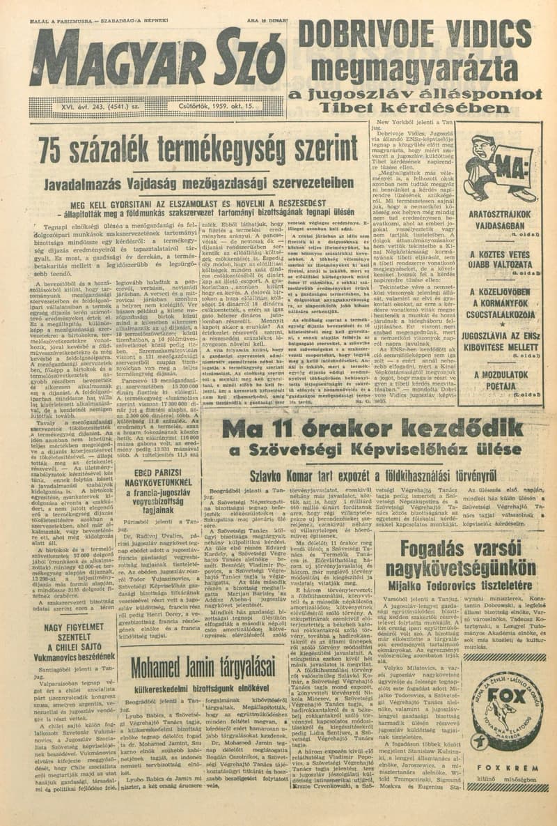 Magyar Szó, 16. évf. 1959. október 15. 243. sz. 1–22. oldal