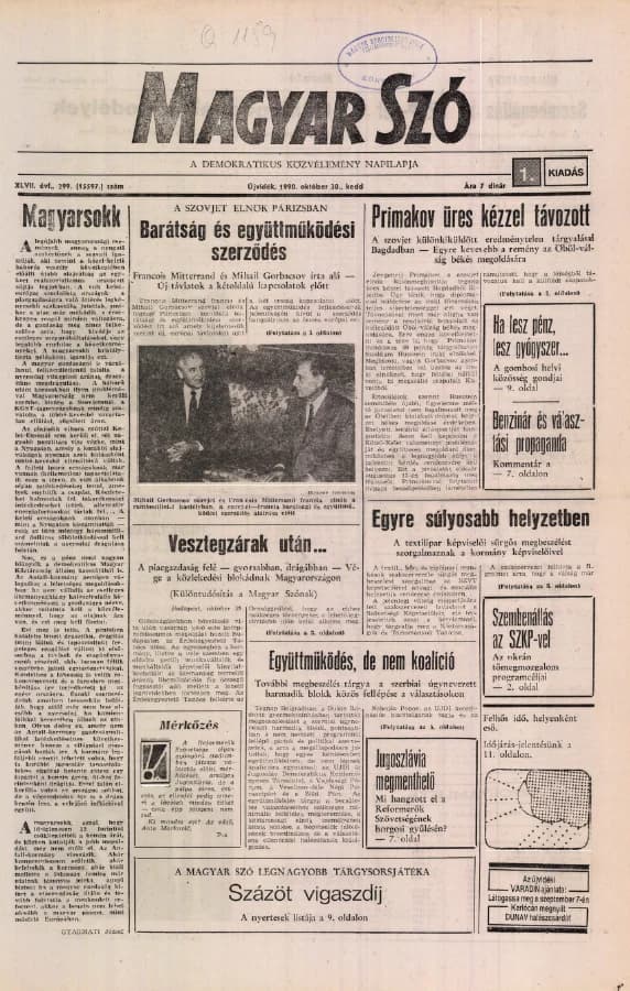 Magyar Szó, 47. évf. 1990. október 30. 299. sz. 1–20. oldal