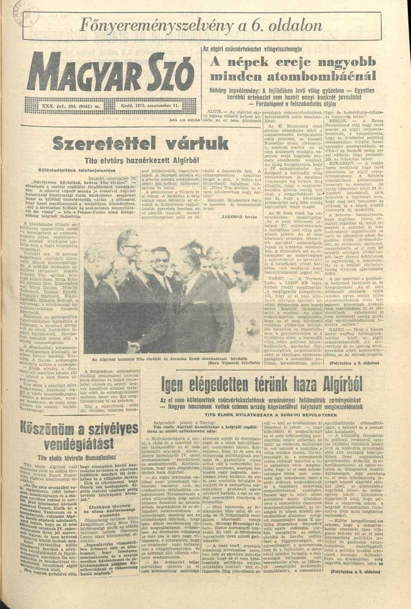 Magyar Szó, 30. évf. 1973. szeptember 11. 250. sz. 1–20. oldal