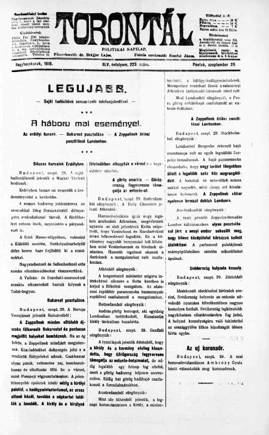Torontál, 45. évf. 1916. szeptember 29. 223. sz.