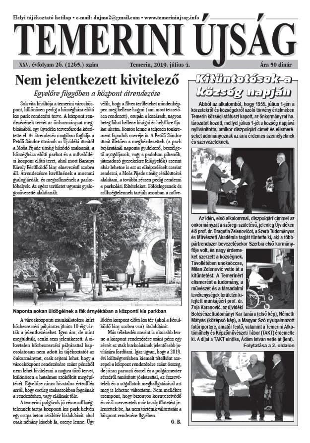 Temerini Újság, 25. évf. 2019. július 4. 26. sz.