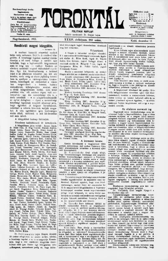 Torontál, 34. évf. 1905. december 12. 283. sz.