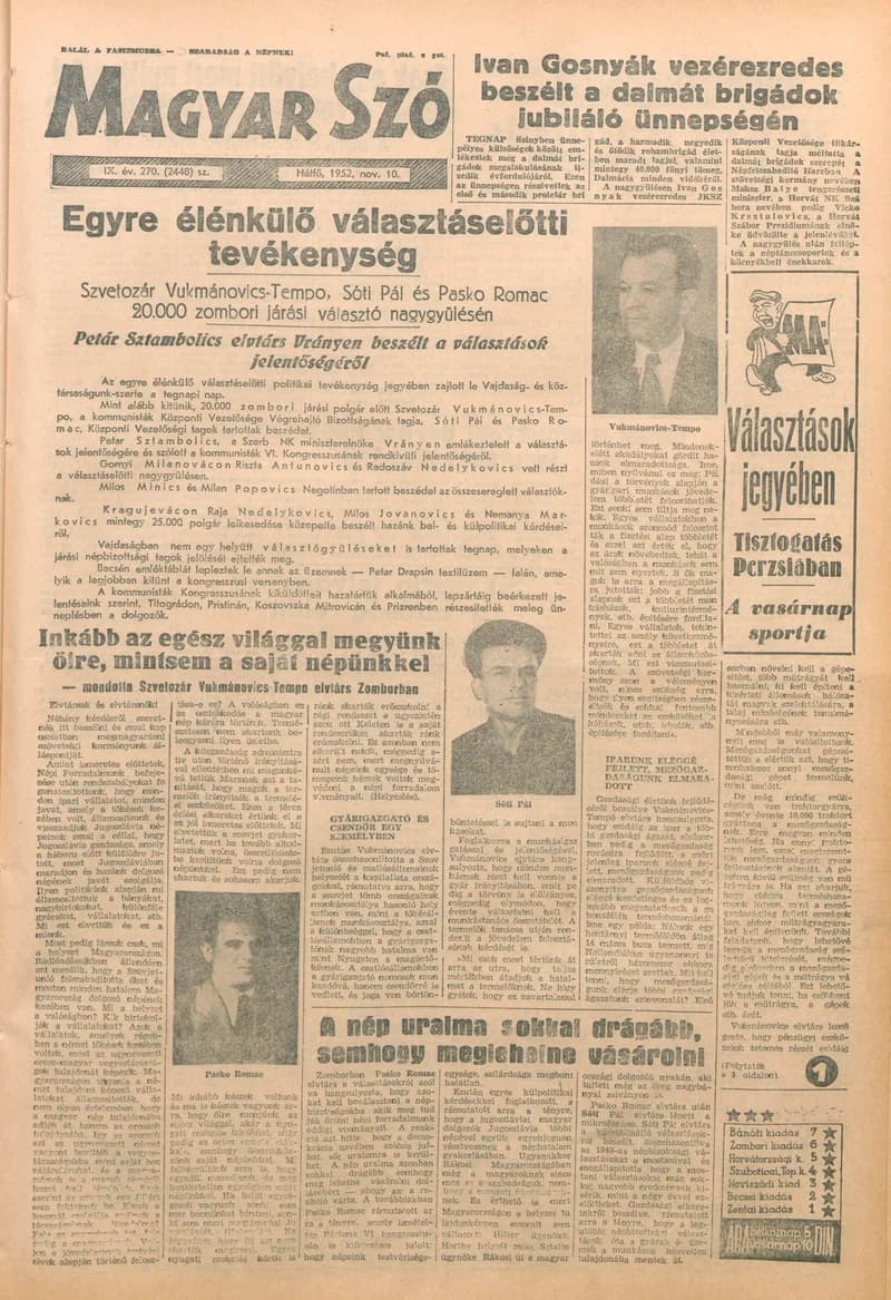 Magyar Szó, 9. évf. 1952. november 10. 270. sz. 1–8. oldal