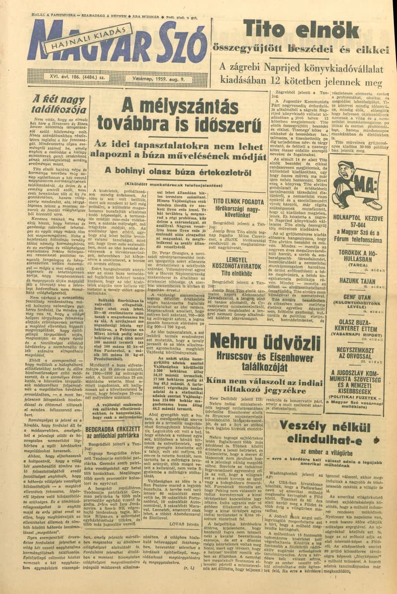 Magyar Szó, 16. évf. 1959. augusztus 9. 186. sz. 1–20. oldal