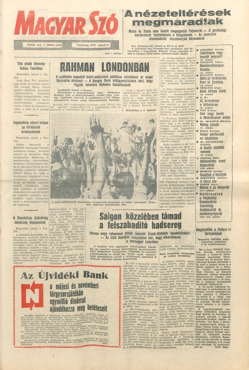 Magyar Szó, 29. évf. 1972. január 9. 7. sz. 1–32. oldal