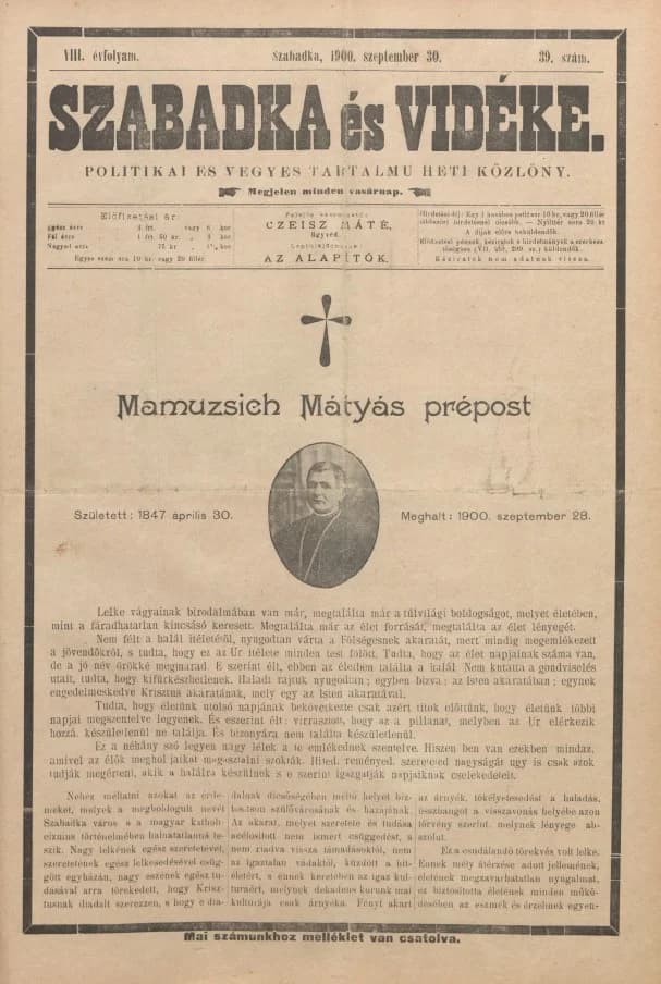 Szabadka és vidéke II, 8. évf. 1900. szeptember 30. 39. sz.