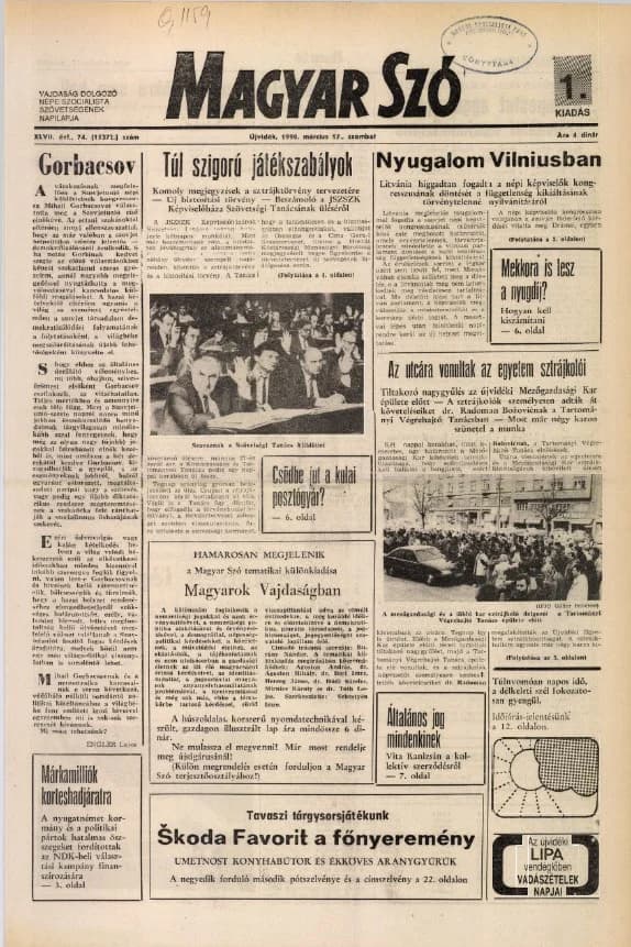 Magyar Szó, 47. évf. 1990. március 17. 74. sz. 1–24. oldal